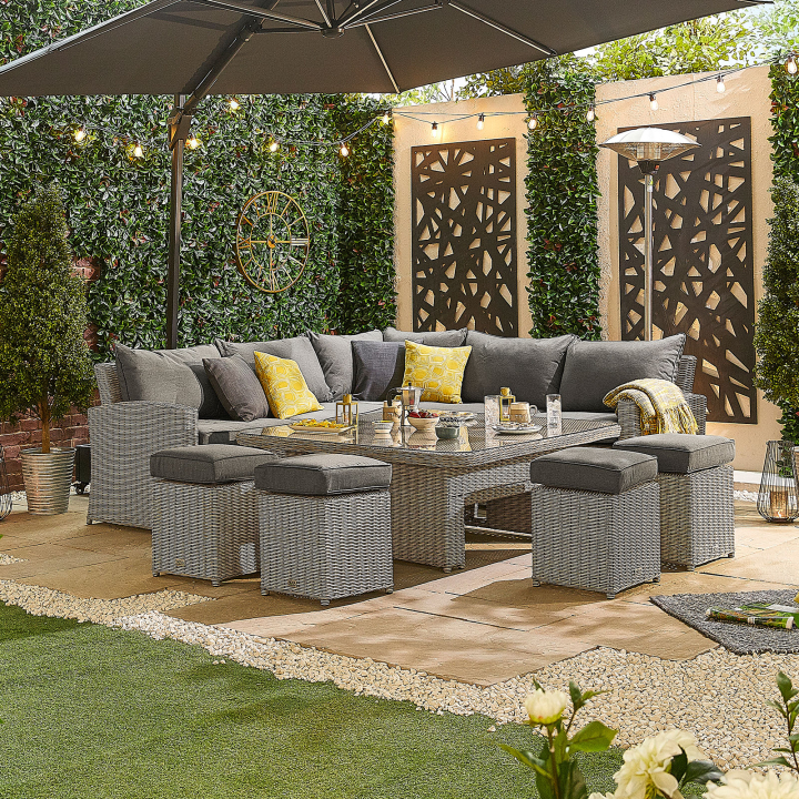 Ciara Deluxe Corner Rattan Lounge Dining Set with 4 Stools
