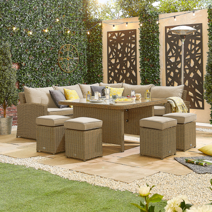 Ciara Deluxe Corner Rattan Lounge Dining Set with 4 Stools