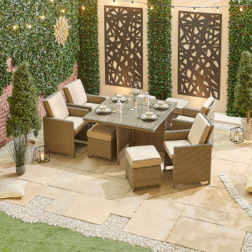 Catherine 4 Seat Rattan Cube Dining Set with 4 Stools