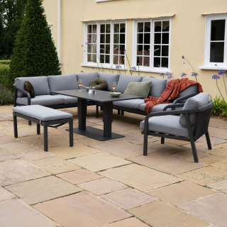 Teagan Aluminium Rope Large Corner Lounge Dining Set with Rising Table in Persian Grey
