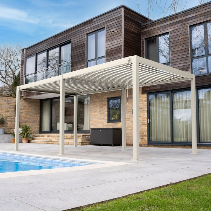 Legacy Aluminium Metal Pergola in Pebble