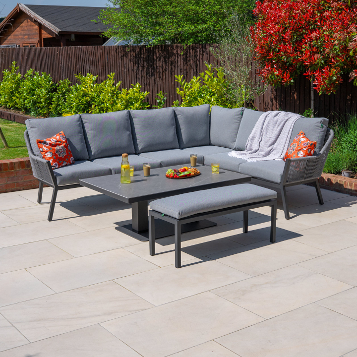 Darcey L-Shaped Corner Rope Aluminium Lounge Dining Set with Bench