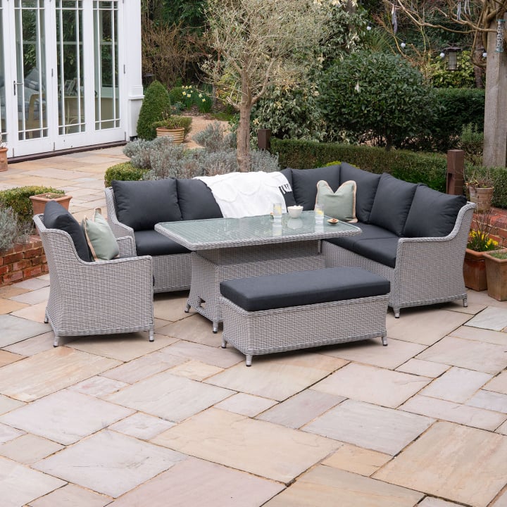 Talia L-Shaped Corner Rattan Lounge Dining Set with Armchair and Bench