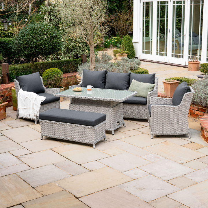 Talia 3 Seater Rattan Lounge Dining Set with 2 Armchairs and Bench