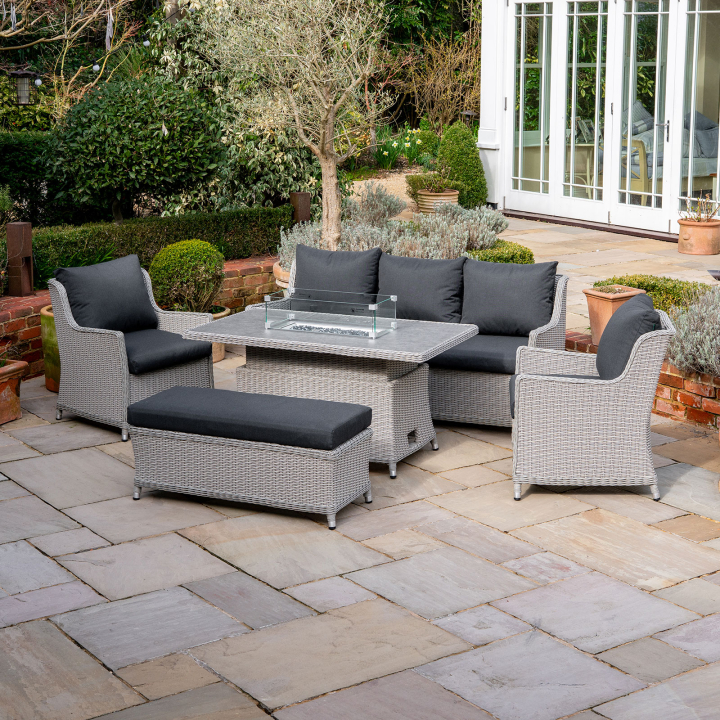 Talia 3 Seater Rattan Lounge Dining Set with 2 Armchairs and Bench