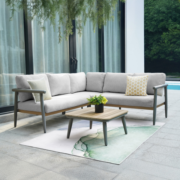 Ava Aluminium Wood Look Corner Sofa Lounge Set