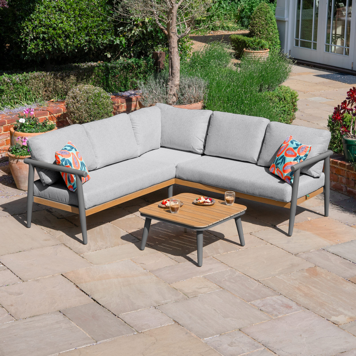Ava Aluminium Wood Look Corner Sofa Lounge Set