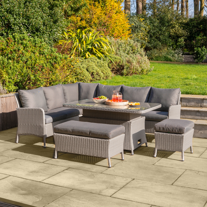 Emily L-Shaped Corner Rattan Lounge Dining Set with Stool and Bench