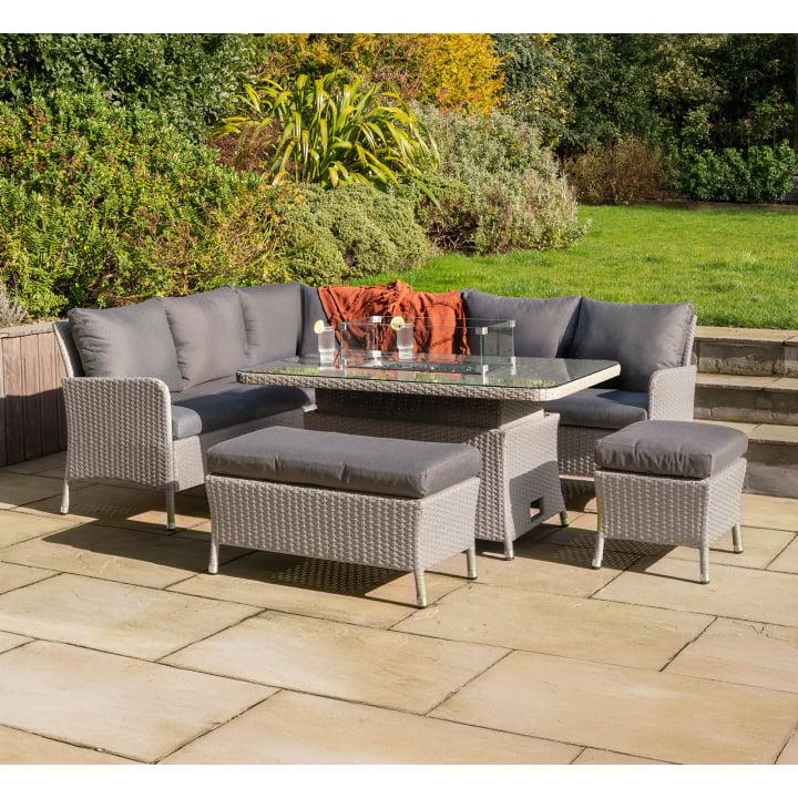 Emily L-Shaped Corner Rattan Lounge Dining Set with Stool and Bench