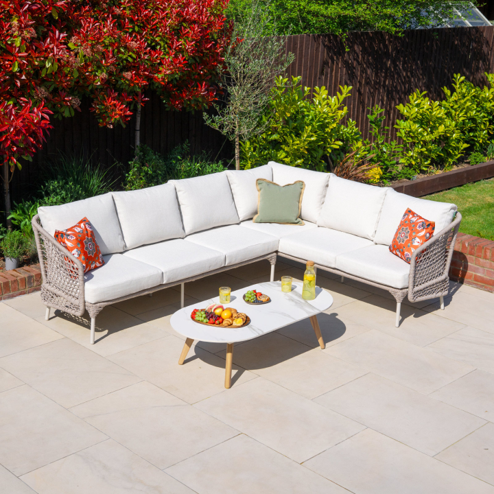 Fleur Rope Aluminium Wood Look Large Corner Sofa Lounging Set in Pebble
