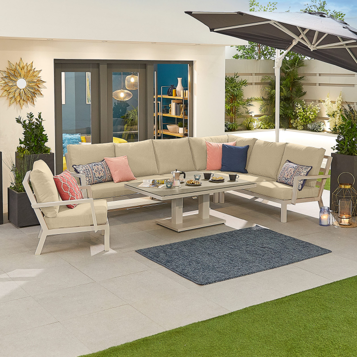 Vogue L-Shaped Corner Aluminium Lounge Dining Set with Armchair