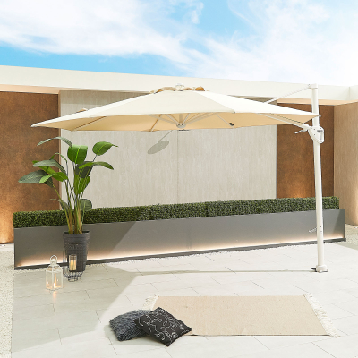 Galaxy 3.5m Round LED Aluminium Cantilever Parasol - Beige Canopy and White Frame