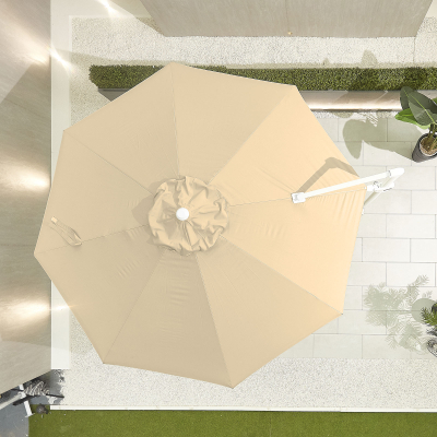 Galaxy 3.5m Round LED Aluminium Cantilever Parasol - Beige Canopy and White Frame