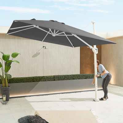 Galaxy 3.0m x 3.0m Square LED Aluminium Cantilever Parasol - Grey Canopy and White Frame
