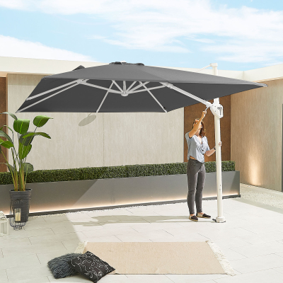 Galaxy 3.0m x 3.0m Square LED Aluminium Cantilever Parasol - Grey Canopy and White Frame