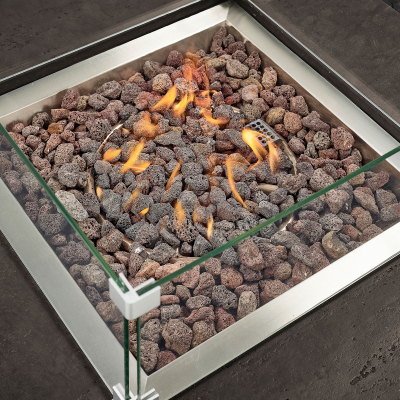 Albany Square GRC Gas Fire Pit Table with Windguard in Coffee