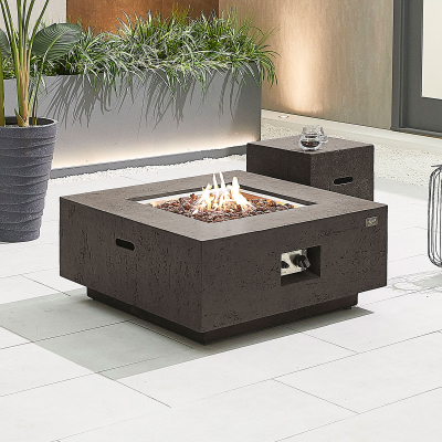 Albany Square GRC Gas Fire Pit Table with Windguard in Coffee