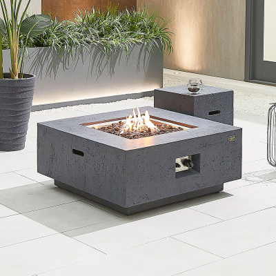 Albany Square GRC Gas Fire Pit Table with Windguard in Dark Grey