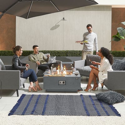 Albany Square GRC Gas Fire Pit Table with Windguard in Light Grey