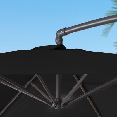 Barbados 3.0m Round Aluminium Cantilever Parasol - Black Canopy, Grey Frame and 60Kg Base