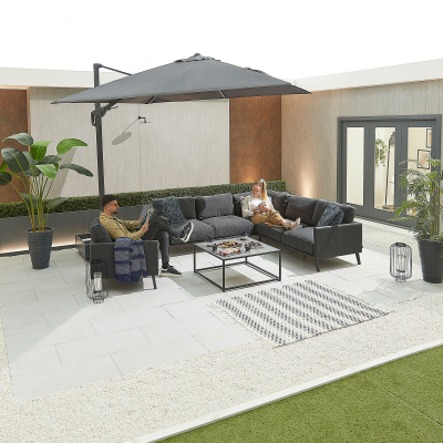 Bliss All Weather Fabric Aluminium Corner Sofa Lounging Set with Square Coffee Table & 1 Armchair in Charcoal Grey