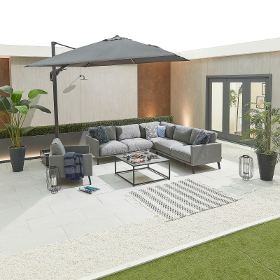 Bliss All Weather Fabric Aluminium Corner Sofa Lounging Set with Square Coffee Table & 1 Armchair in Ash Grey