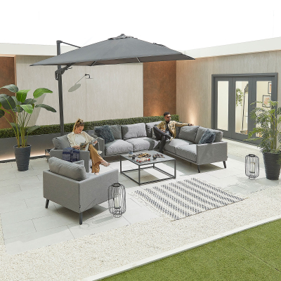 Bliss All Weather Fabric Aluminium Corner Sofa Lounging Set with Square Coffee Table & 2 Armchairs in Ash Grey