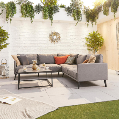 Bliss All Weather Fabric Aluminium Corner Sofa Lounging Set with Square Coffee Table & No Armchairs in Ash Grey