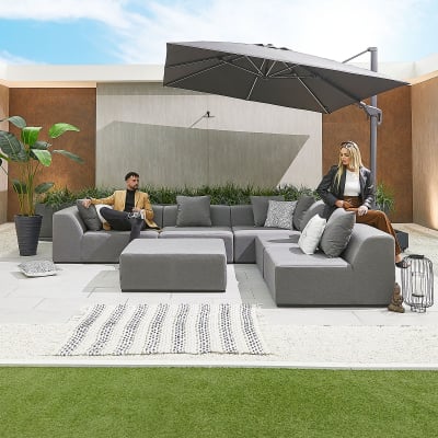 Buddha All Weather Fabric Aluminium Deluxe 3 Seater Sofa Lounging Set with Footstool & Additional 2 Chairs in Ash Grey