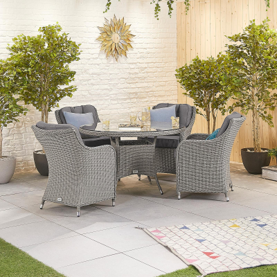 Camilla 4 Seat Rattan Dining Set - Round Table in White Wash