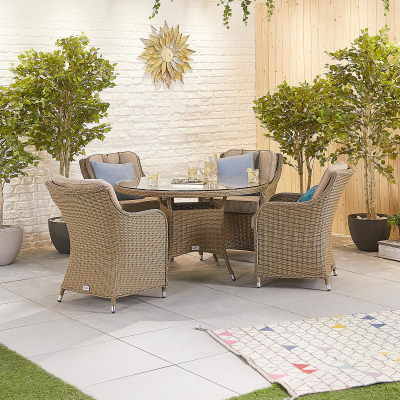 Camilla 4 Seat Rattan Dining Set - Round Table in Willow