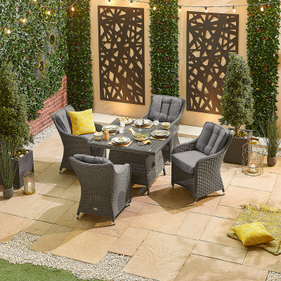 Camilla 4 Seat Rattan Dining Set - Square Table in Slate Grey