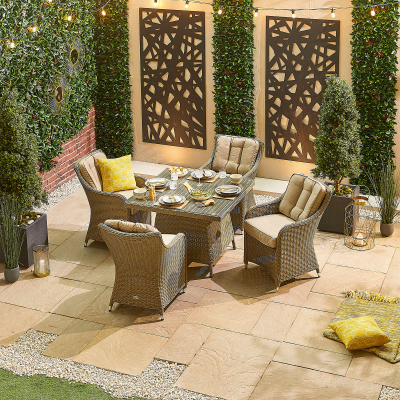 Camilla 4 Seat Rattan Dining Set - Square Table in Willow