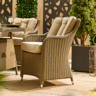Camilla 4 Seat Rattan Dining Set - Square Table in Willow