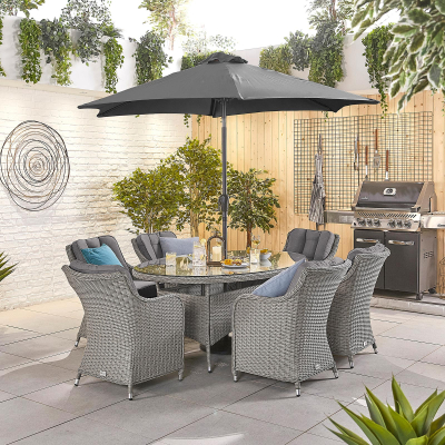 Camilla 6 Seat Rattan Dining Set - Oval Table in White Wash