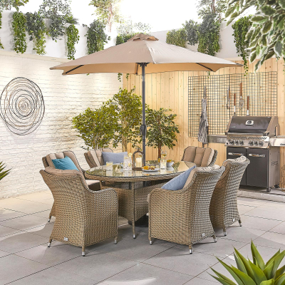 Camilla 6 Seat Rattan Dining Set - Oval Table in Willow