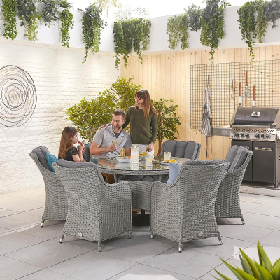 Camilla 6 Seat Rattan Dining Set - Round Table in White Wash
