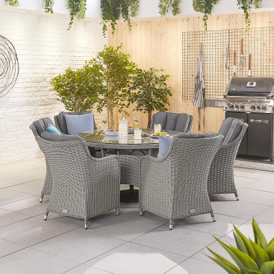 Camilla 6 Seat Rattan Dining Set - Round Table in White Wash
