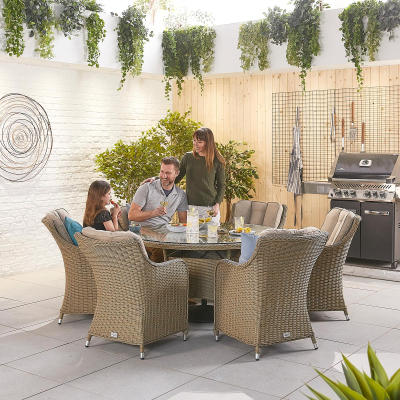 Camilla 6 Seat Rattan Dining Set - Round Table in Willow