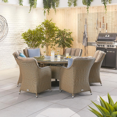 Camilla 6 Seat Rattan Dining Set - Round Table in Willow