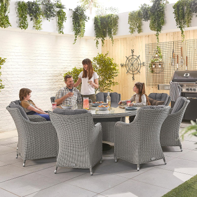 Camilla 8 Seat Rattan Dining Set - Round Table in White Wash