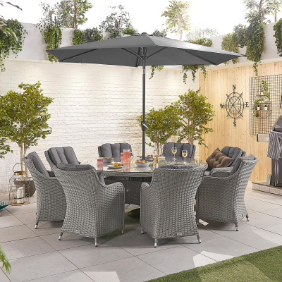 Camilla 8 Seat Rattan Dining Set - Round Table in White Wash