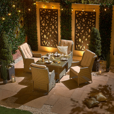 Carolina 4 Seat Rattan Dining Set - Square Table in Willow