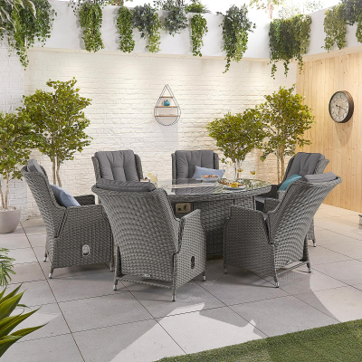 Carolina 6 Seat Rattan Dining Set - Oval Gas Fire Pit Table in Slate Grey