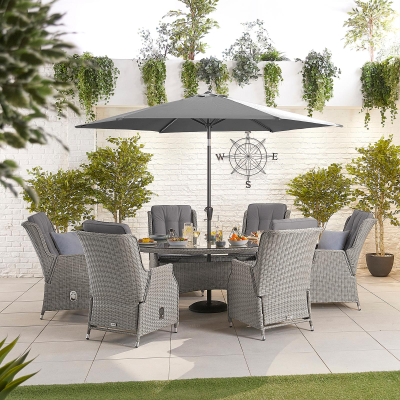 Carolina 6 Seat Rattan Dining Set - Oval Table in White Wash