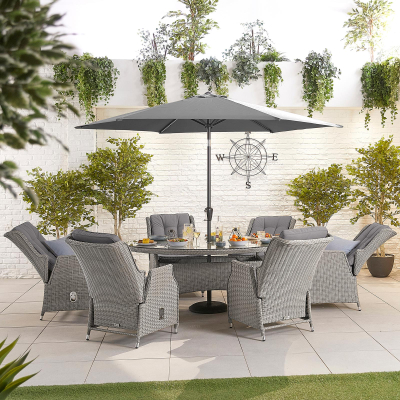 Carolina 6 Seat Rattan Dining Set - Oval Table in White Wash