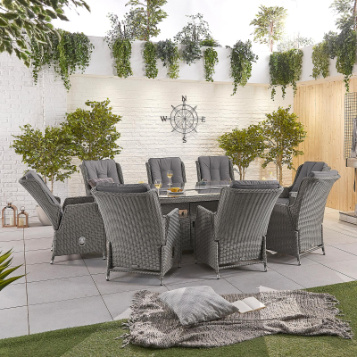 Carolina 8 Seat Rattan Dining Set - Oval Gas Fire Pit Table in Slate Grey