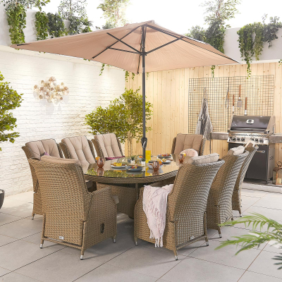Carolina 8 Seat Rattan Dining Set - Oval Table in Willow