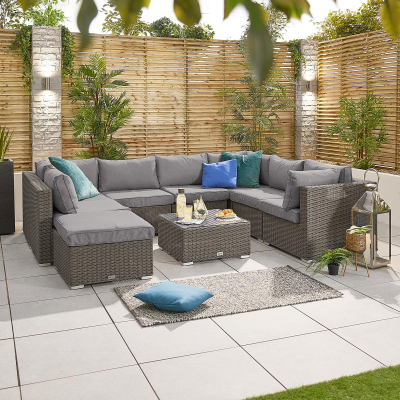 Heritage Chelsea Rattan Deluxe Corner Sofa Lounging Set with Footstool & Coffee Table in Slate Grey