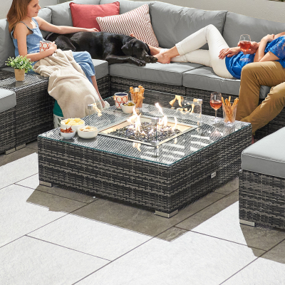 Chelsea Rattan Square Gas Fire Pit Coffee Table in Grey Rattan